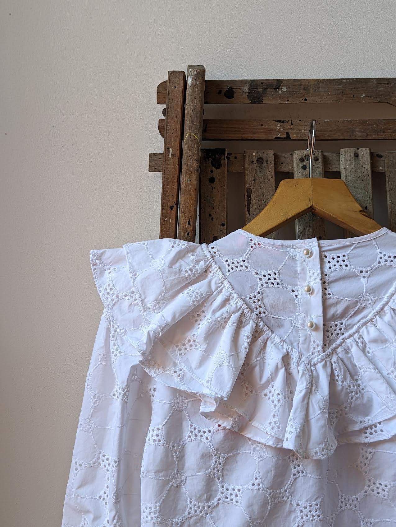 custommade - Sabine Broderie Anglaise White Ruffle Blouse - 32 The Guild