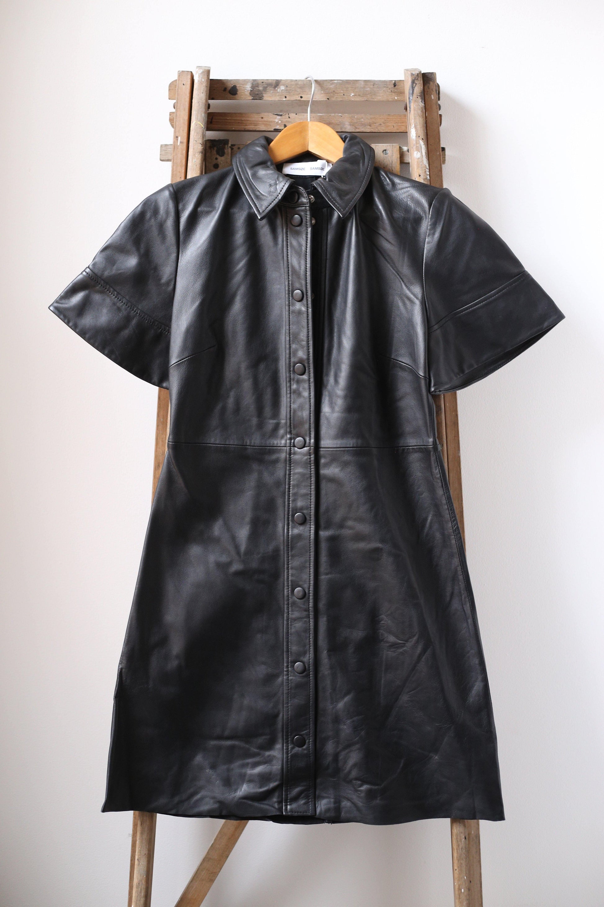 samsoe samsoe shereen black leather dress