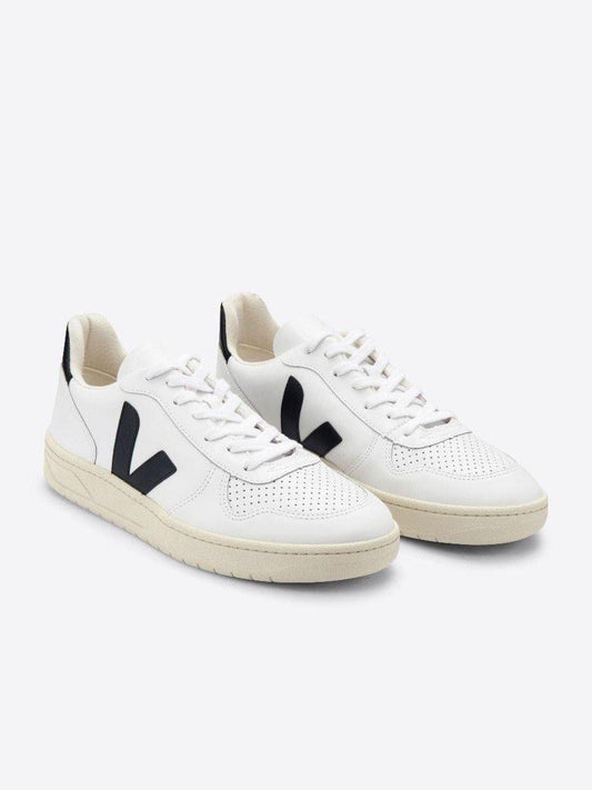 Veja - V10 White & Black Leather Sneakers - 32 The Guild 